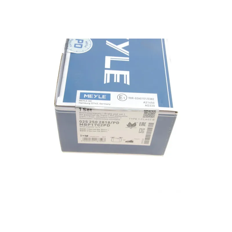 Колодки гальмівні передні MEYLE 025 250 2818/PD для BMW 1 (F20/F21), 3 (F30/F31/F34) 2010-, 17.5 мм