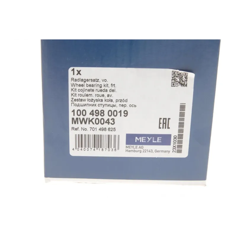 Підшипник маточини передній MEYLE 100 498 0019 для Volkswagen Transporter T4, Eurovan 1990-2003, Ø80x45 мм