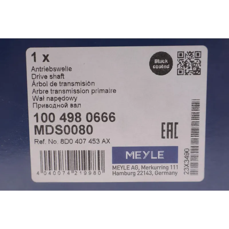Піввісь передня ліва MEYLE 100 498 0666 для Audi A4 B5, VW Passat B5 1994-2005 614 мм