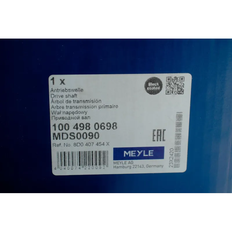 Піввісь права MEYLE 100 498 0698 для Audi A4 B5, VW Passat B5 1994-2005, 636 мм