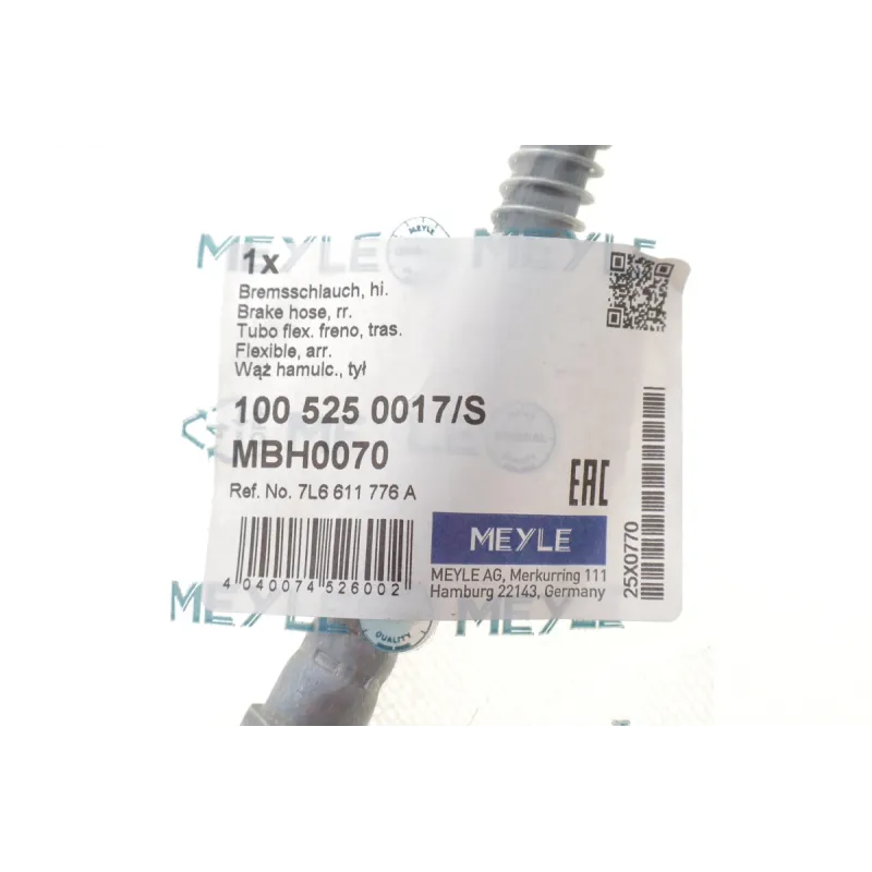 Шланг гальмівний задній MEYLE 100 525 0017/S для Volkswagen Touareg 7LA, 7L6, 7L7 2002-2010 (L=430мм)