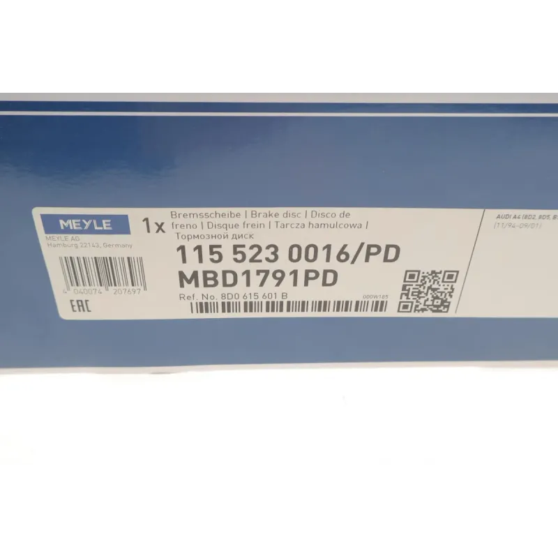 Диск гальмівний задній MEYLE 115 523 0016/PD для Audi A4 B5 1994-2001 (245x10 мм)