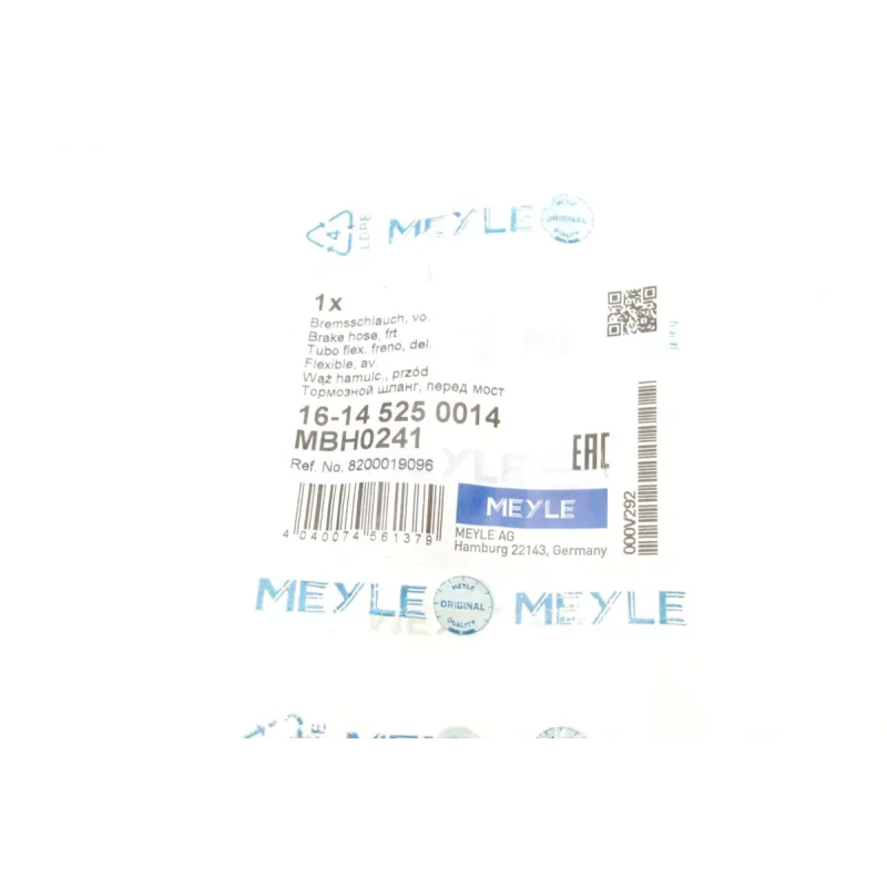 Шланг гальмівний передній MEYLE 16-14 525 0014 для Renault Laguna I (B56_, 556_) 1993-2001, M10x1, 445 мм