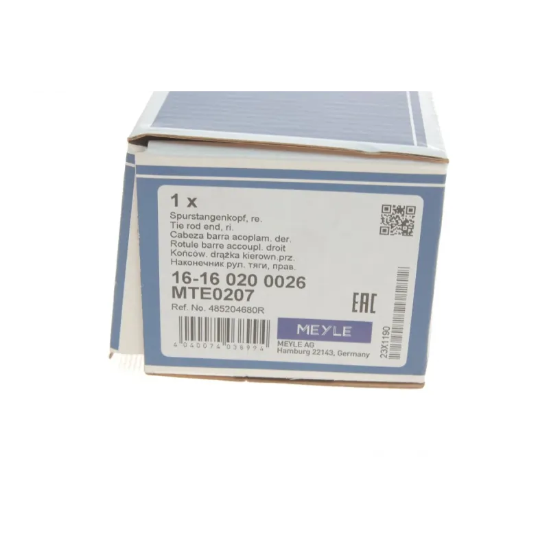 Наконечник рульової тяги MEYLE 16-16 020 0026 (R) для Renault Megane III, Fluence, Gran Tour III, передня вісь праворуч, M10x1.25/M14x1.5