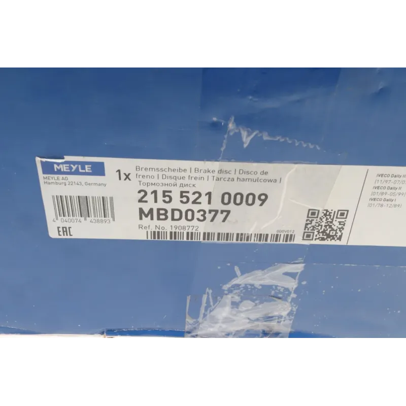 Диск гальмівний передній MEYLE 215 521 0009 для Iveco Daily, 290x22 мм