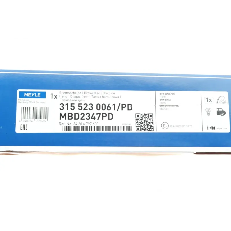 Диск гальмівний задній MEYLE 315 523 0061/PD для BMW 3 (F30/F34) 345x24 мм