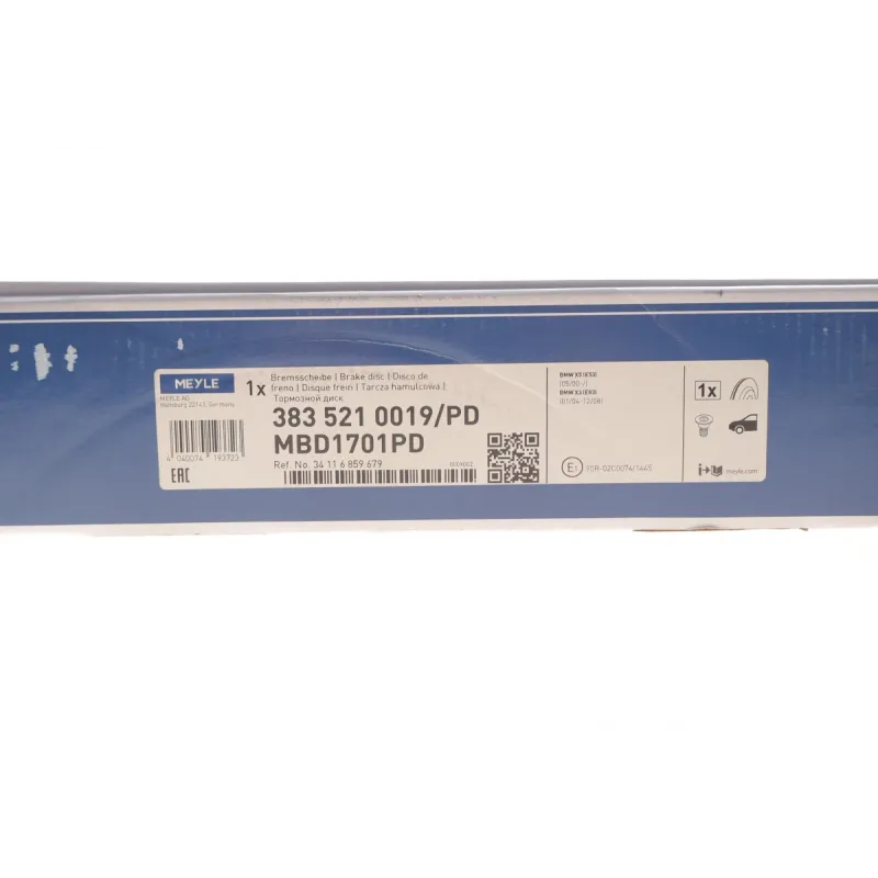 Диск гальмівний передній MEYLE 383 521 0019/PD для BMW X5 E53 2000-2007, 332x30 мм