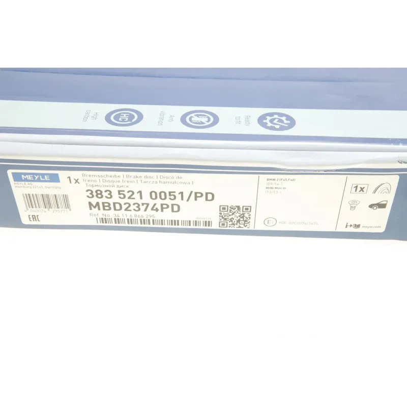 Диск гальмівний передній MEYLE 383 521 0051/PD для Mini (F54/F55/F56/F57) 280x22 мм
