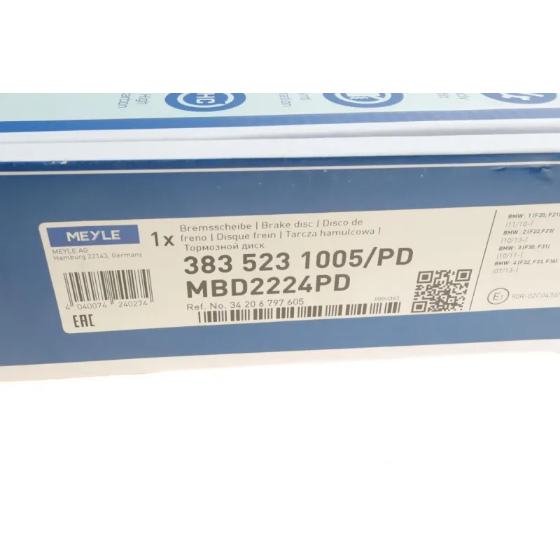 Диск гальмівний задній MEYLE 383 523 1005/PD для BMW 1 (F20/F21) 2010-, 345x24 мм