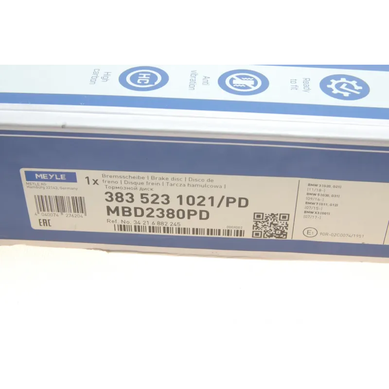 Диск гальмівний задній MEYLE 383 523 1021/PD для BMW 5 (G30/F90) 7 (G11/G12) 330x20 мм