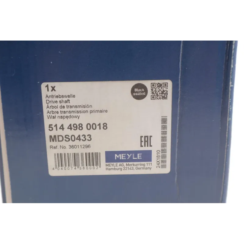 Піввісь права MEYLE 514 498 0018 для Volvo S60 II, S80 II, V60 I (40x27z/1002мм)