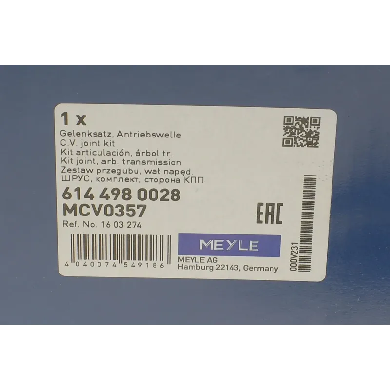 ШРКШ зовнішній MEYLE 614 498 0028 для Opel Astra H/J, Zafira B (33/24 зуби, Ø84.4 мм)