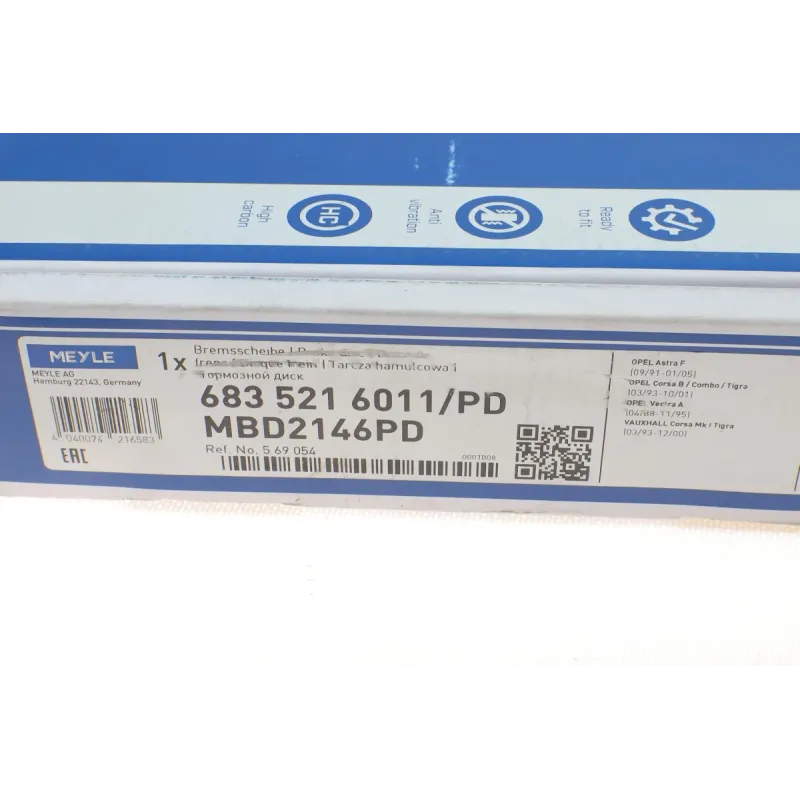 Диск гальмівний передній MEYLE 683 521 6011/PD для Opel Astra F/Kadett E 1991-2005, 236x20 мм