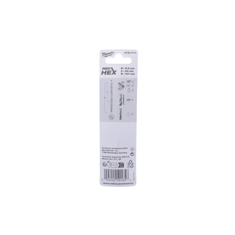 Свердло HSS-Co Ø6.5 мм MILWAUKEE 48894715 Shockwave HSS-G Red Hex