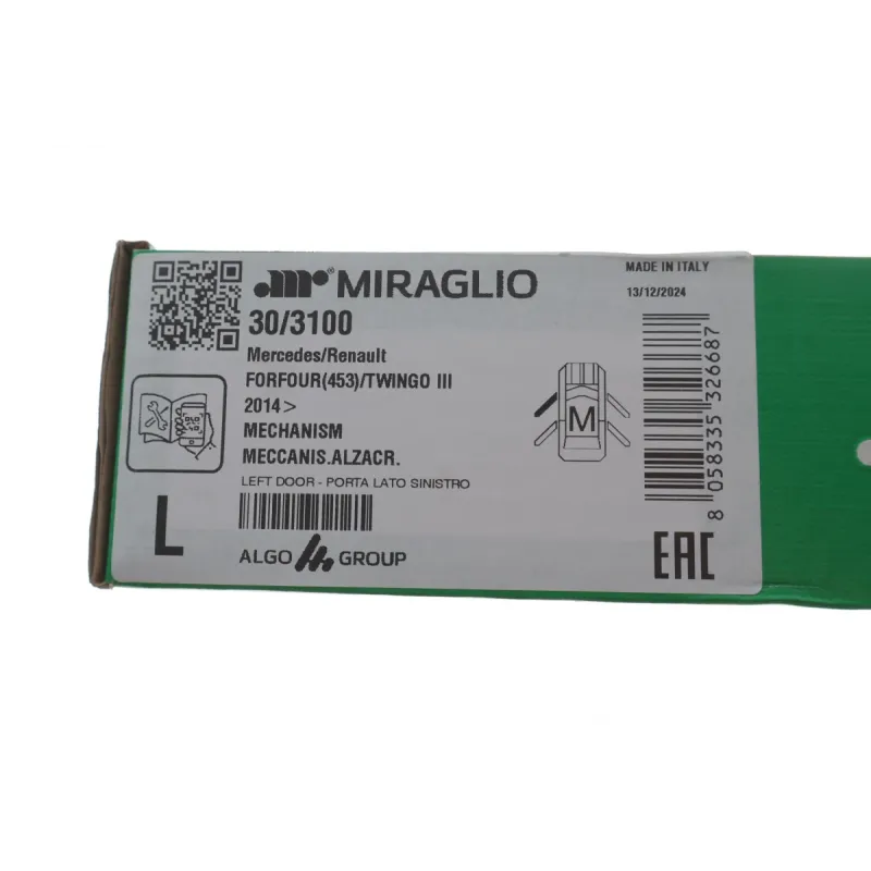 Склопідіймач передній лівий MIRAGLIO 30/3100 для Renault Twingo III, Smart Forfour (453) 2014-