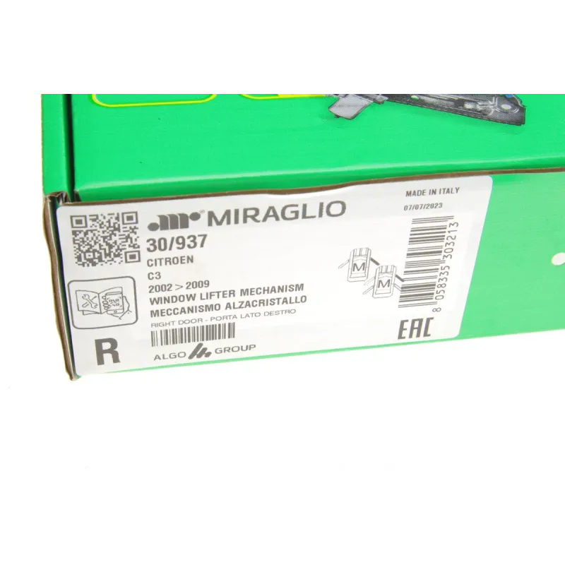 Склопідіймач передній правий MIRAGLIO 30/937 для Citroen C3 I (FC_) 2002-2005 (електро)