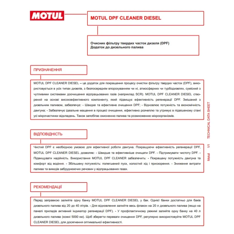 Присадка для очищення сажевих фільтрів DPF Clean MOTUL 102015