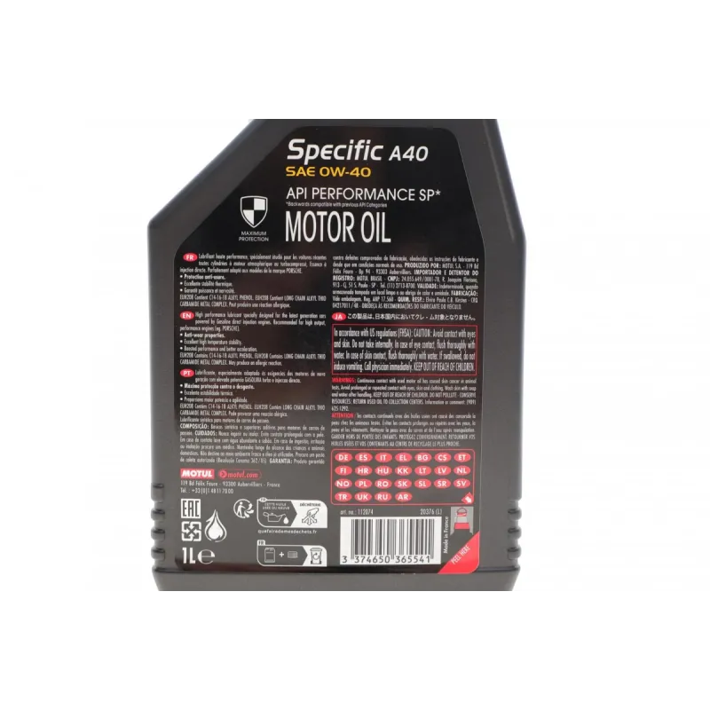 Моторна олива MOTUL Specific A40 0W40 (1L) ACEA A3/B3 API SP 112074