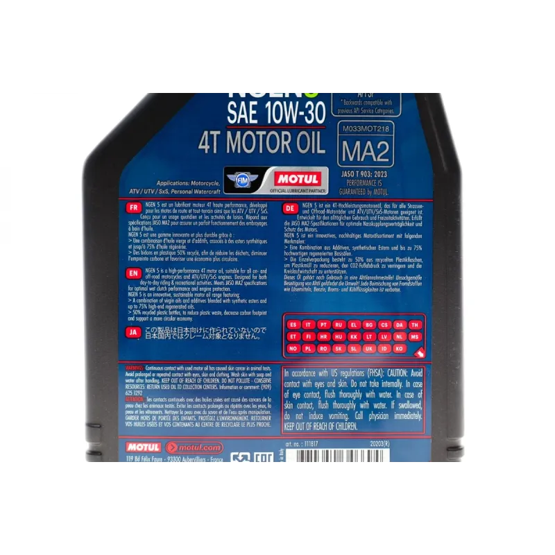 Моторна олива MOTUL NGEN 5 4T 10W30 (1L) API SP/JASO MA2 839001