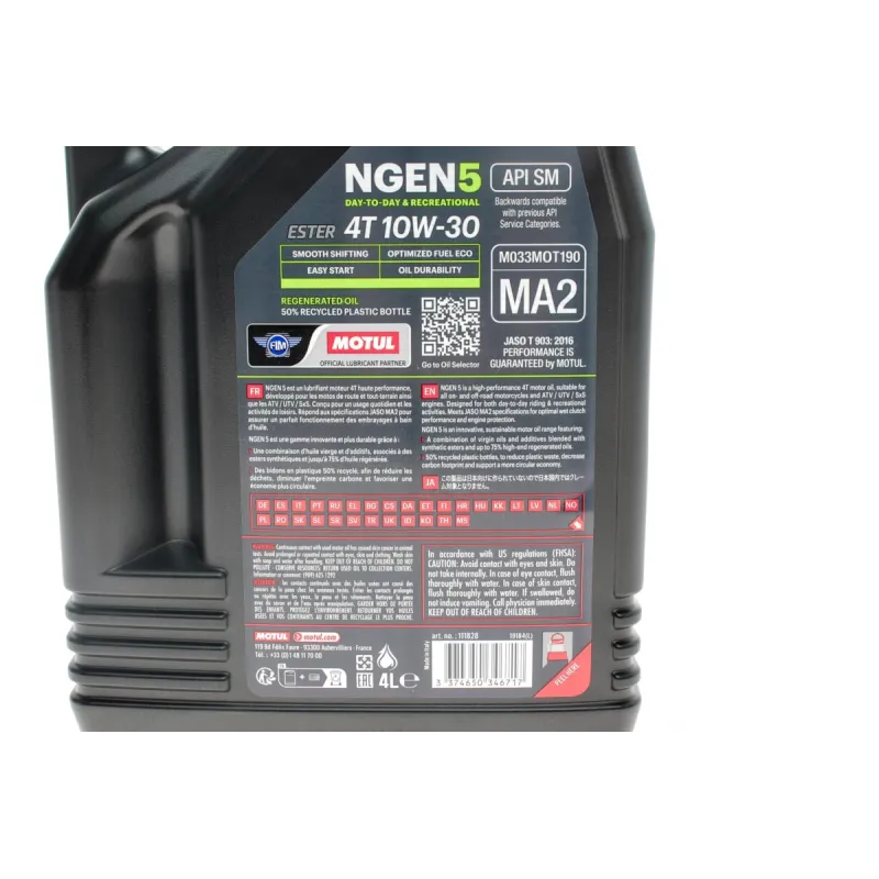 Моторна олива MOTUL NGEN 5 4T 10W-30 4л API SP/JASO MA2 (839041)
