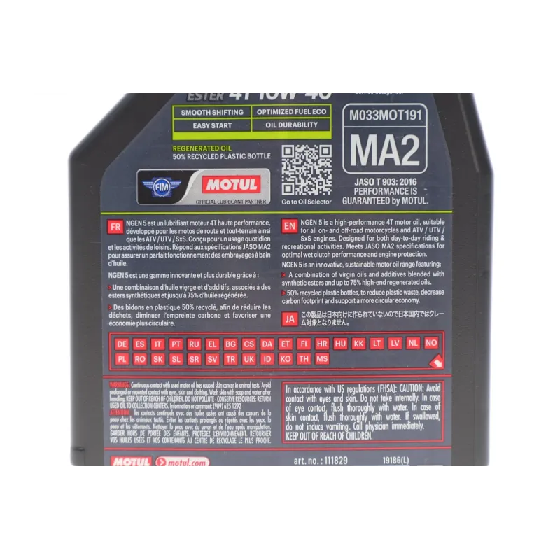 Мотомасло MOTUL NGEN 5 4T 10W40 1л (API SP/JASO MA2) 111829