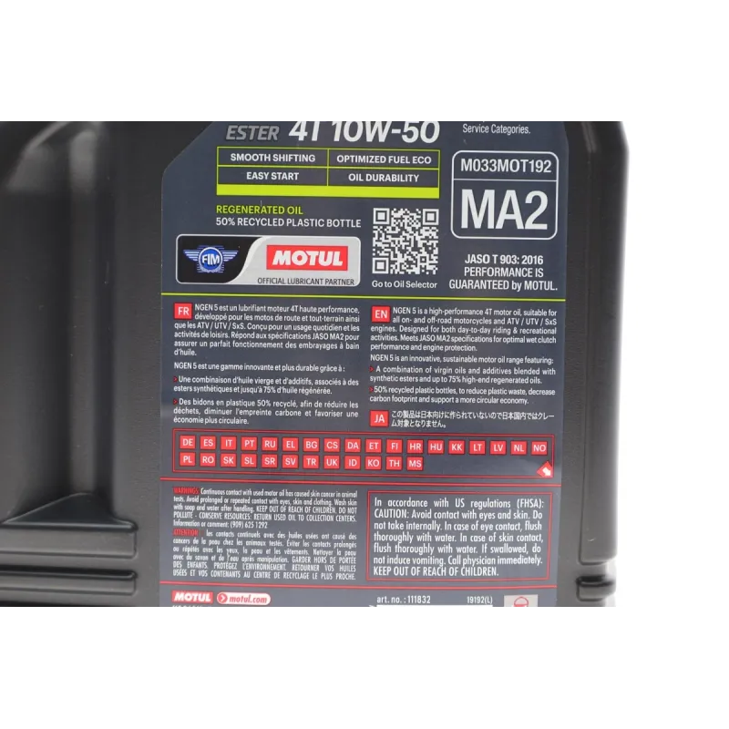 Мотомасло MOTUL NGEN 5 10W50 4T 4л (API SP/JASO MA2) 839241