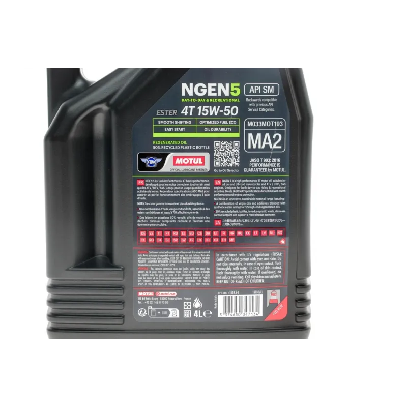 Мотомасло MOTUL NGEN 5 4T 15W50 4л (API SP/JASO MA2) 839341