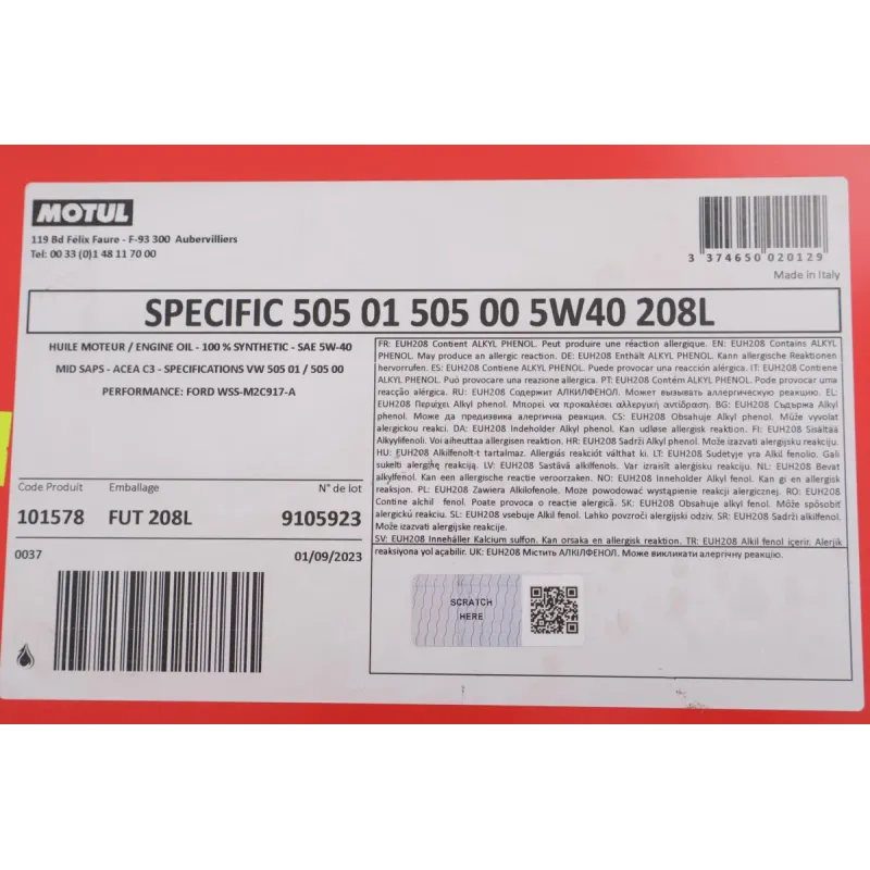 Моторна олива MOTUL Specific 5W40 505.01/505.00 208л (артикул 842478)