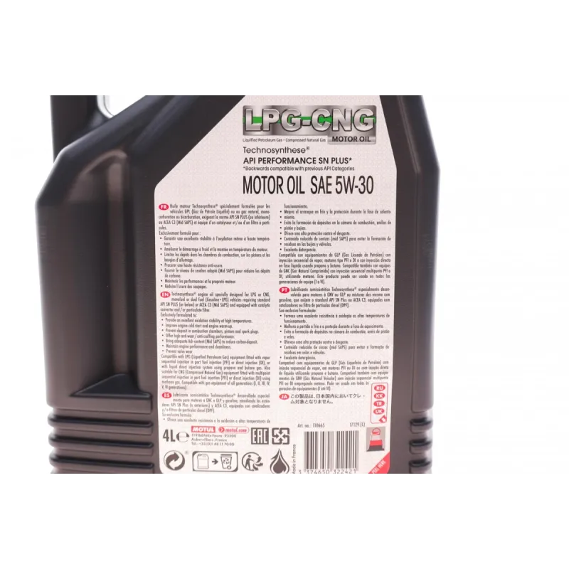 Моторна олива MOTUL 5W30 SAE LPG-CNG (4л) ACEA C3/API SN PLUS 854554