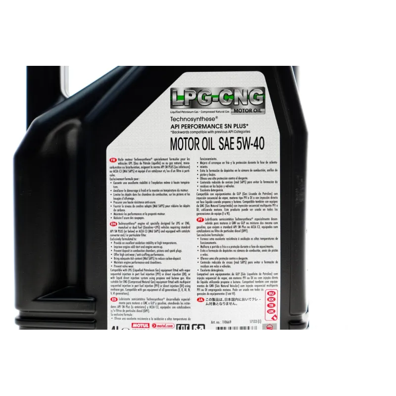 Олива 5W40 SAE LPG-CNG (4л) (ACEA C3/API PERFORMANCE SN PLUS)