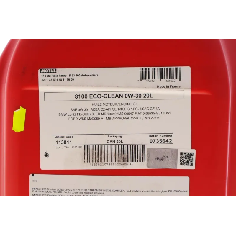 Моторна олива MOTUL 8100 ECO-Clean 0W30 20L (113811) для Toyota, Honda, Subaru, BMW LL-12 FE, Mercedes-Benz 229.61, Volkswagen VWC 530 35