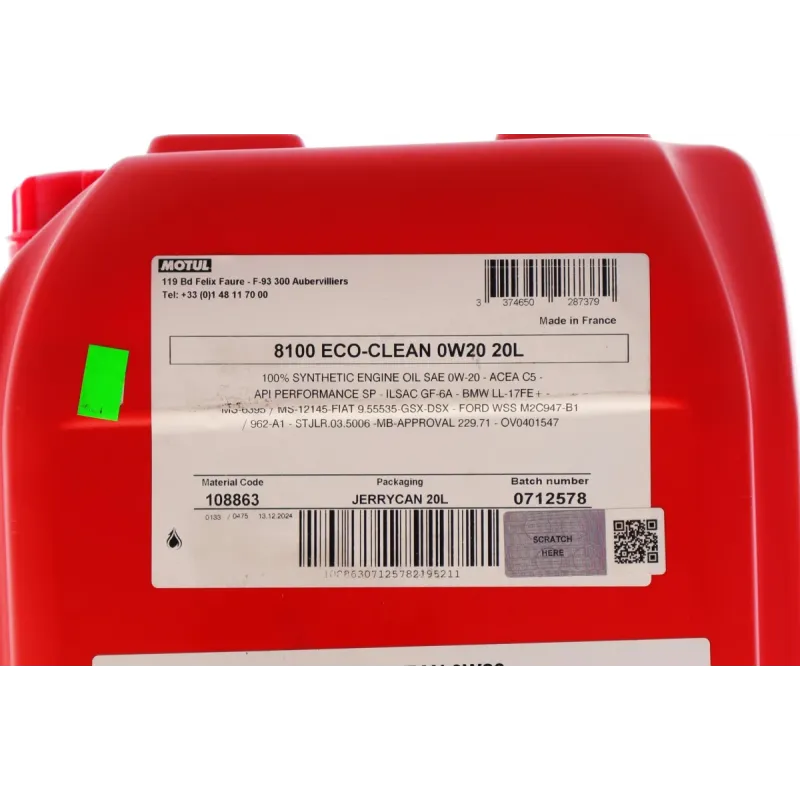 Моторна олива MOTUL 8100 Eco-clean 0W-20 20л (ACEA C5/C6, BMW LL-17 FE+, MB 229.71) 868122