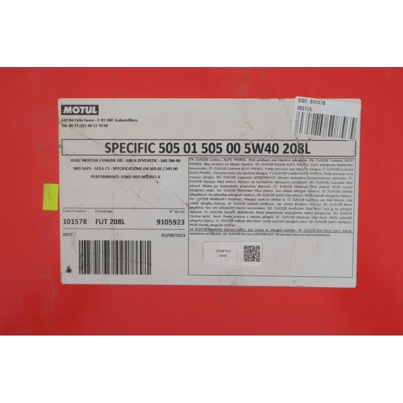 Олива 5W40 Specific 505.01 505.00 (208L) (VW 505.01/502.00) (101578) знято з виробн/заміна на 843478 (пошкоджена при транспортуванні)