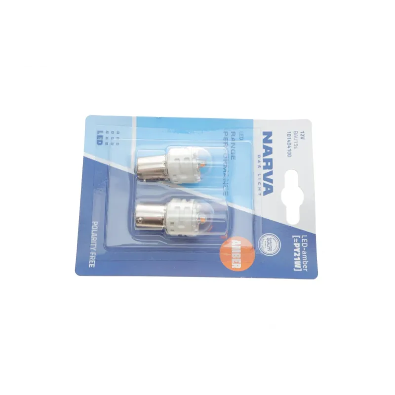 Автолампа LED PY21W 12V 2.15W BAU15s жовта NARVA 181494100 (комплект 2 шт.)