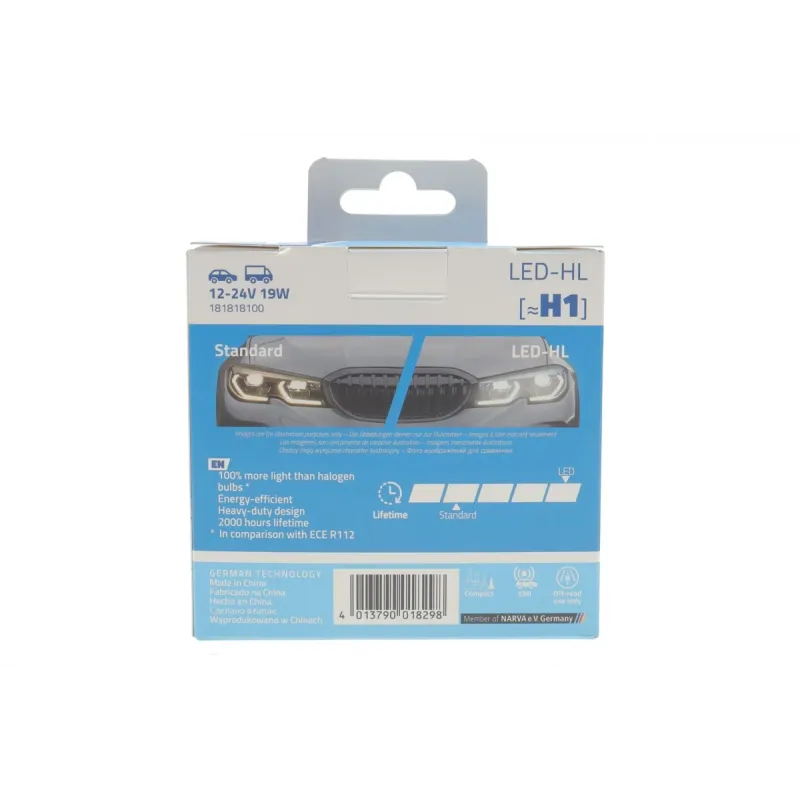 Автолампа H1 12/24V 19W P14.5s Performance Advance LED 6000K 1700lm (к-кт 2шт)
