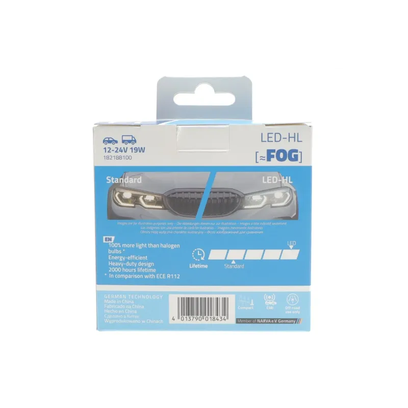 Автолампа H8/H11/H16 Fog 12/24V 19W PGJ19-1/2/3  Performance Advance LED 6000K 1700lm (к-кт 2 шт.)