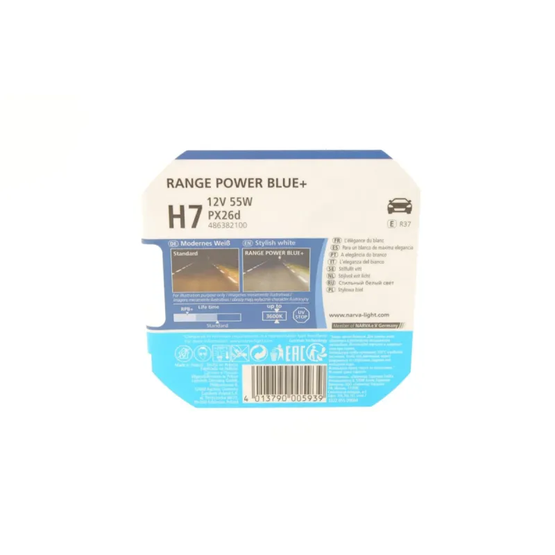 Автолампа NARVA H7 12V 55W PX26d Range Power Blue+ (3700K) 486382100 (к-кт 2 шт.) для Alfa Romeo 147, 156