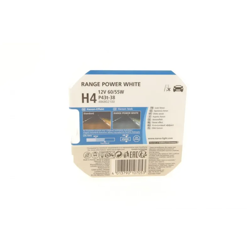 Автолампа H4 12V 60/55W P43t Range Power White (4500K) (к-кт 2шт)