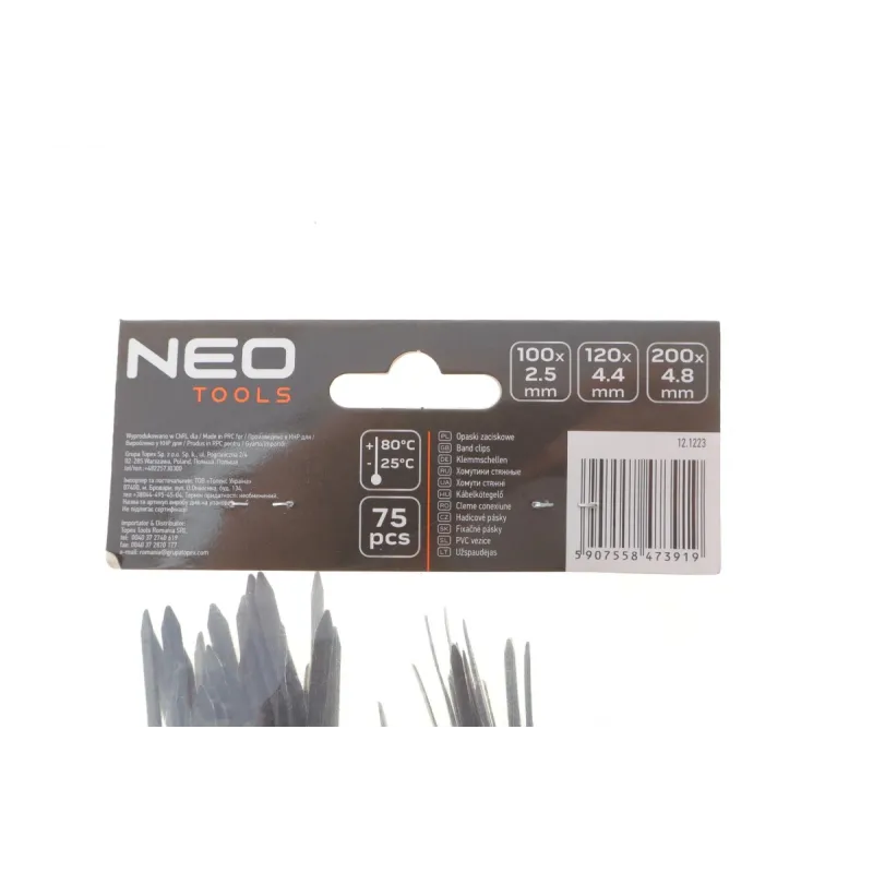 Набір стяжок пластикових NEO TOOLS 01-672 (2,5x100, 4,4x200, 4,8x200 мм) 75 од. чорні