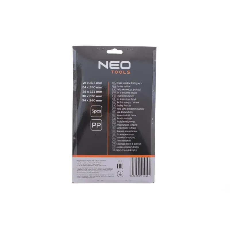 Щітка ручна для детейлінгу NEO TOOLS 11-462 (к-кт 5шт) 21x205/4x220/26x225/30x230/34x240 мм
