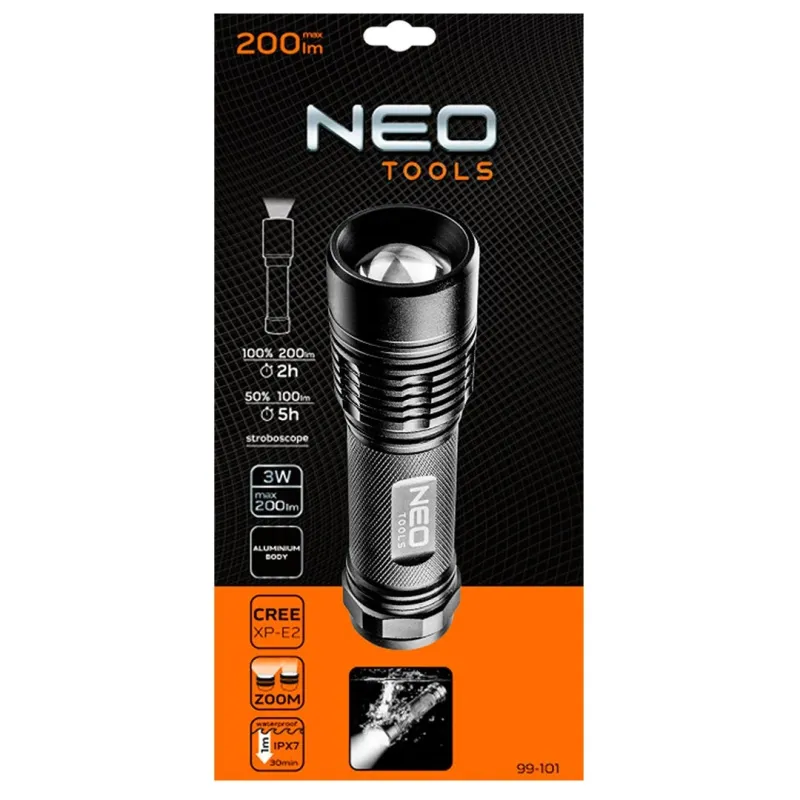 Ліхтарик алюмінієвий NEO TOOLS 99-101, 200Lm, 3xAAA, IPX7