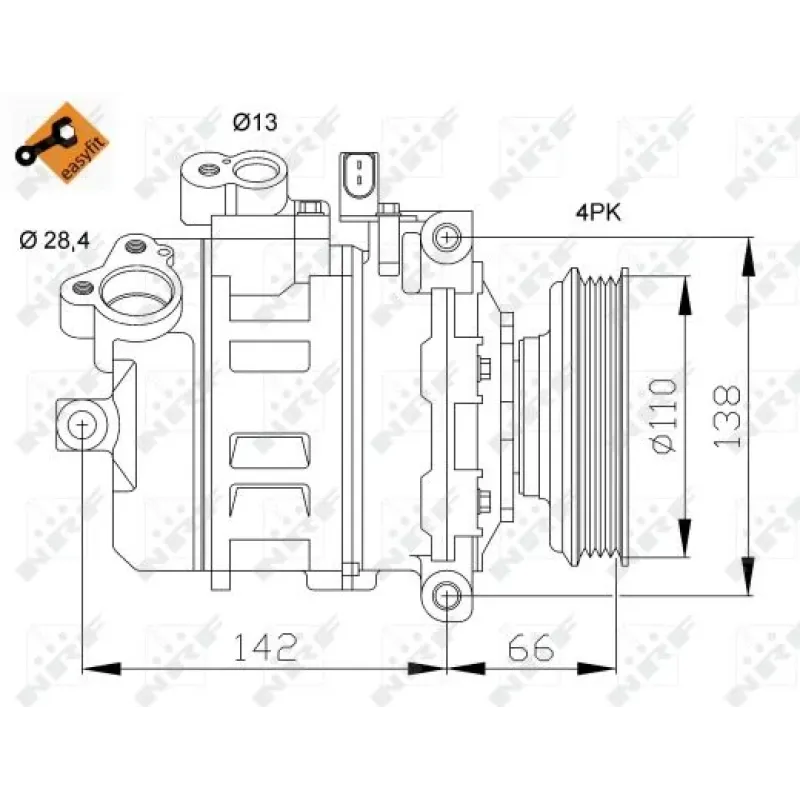 Компресор кондиціонера NRF 32106 для Audi A4/A6 1.9TDI 2000-2005, 110 мм