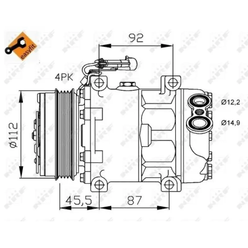 Компресор кондиціонера NRF 32701 для Fiat Ducato, Peugeot Boxer, Citroen Jumper 2.3/3.0 JTD/HDi, Ø 112 мм