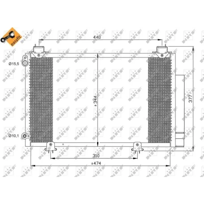 Радіатор кондиціонера NRF 35333 з осушувачем для Toyota Yaris, Yaris Verso 1999-2005 (474x344x16 мм)