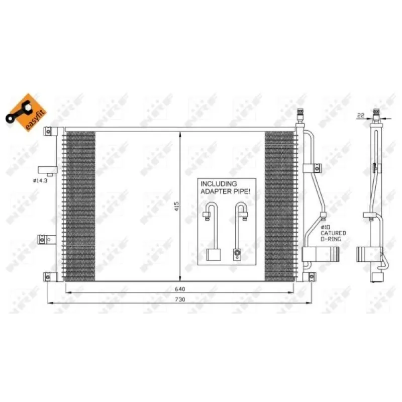 Радіатор кондиціонера NRF 35413 для Volvo S60/S80/V70/XC70 1998-2010, 640x415x22 мм