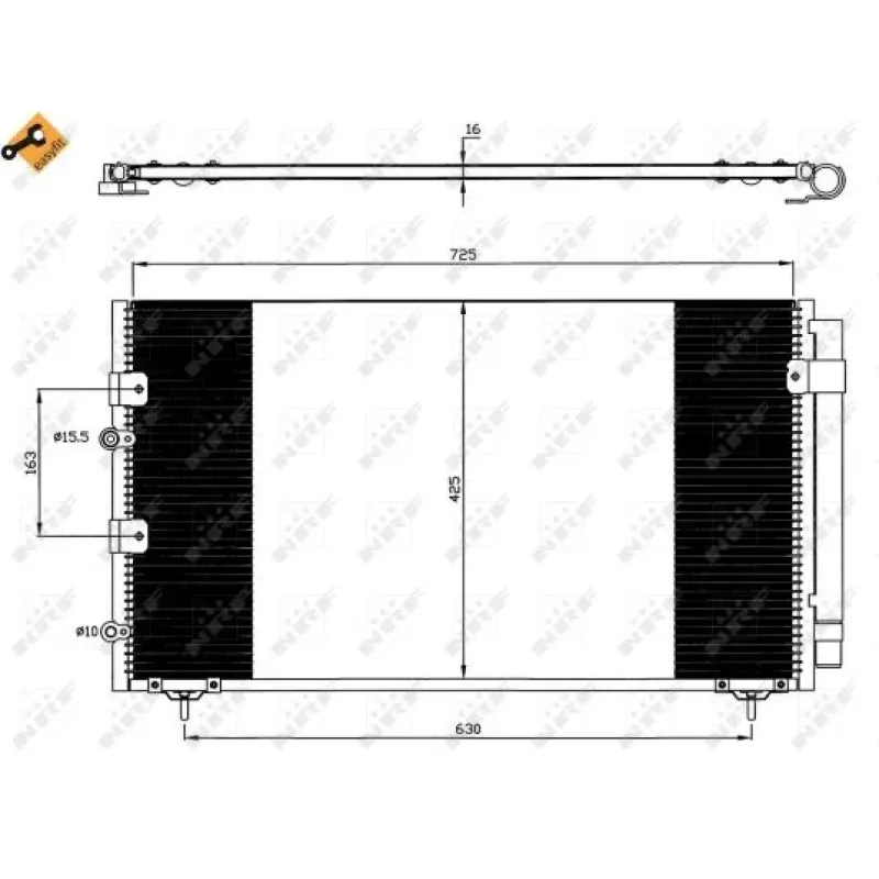 Радіатор кондиціонера NRF 35609 із осушувачем для Toyota Previa 2.0D-4D/2.4 2000-2006, 730x427x16 мм