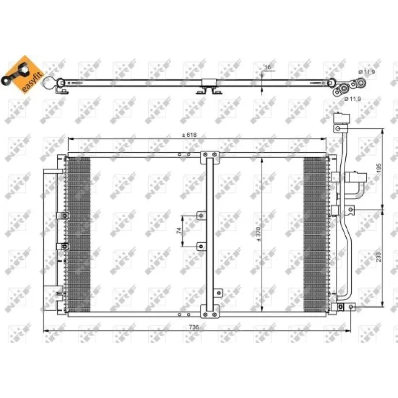 Радіатор кондиціонера NRF 35797 для Chevrolet Captiva, Opel Antara 2.0D 2006- з осушувачем, 620x390 мм