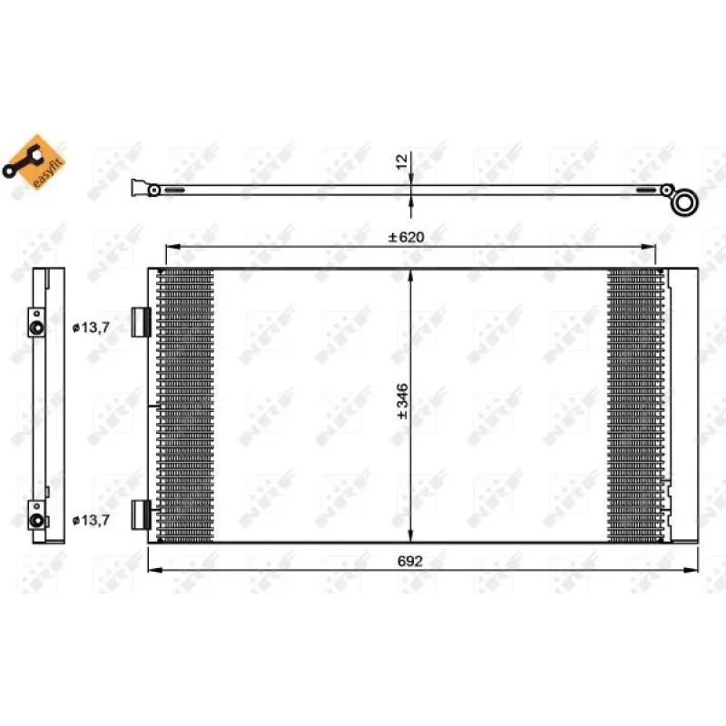 Радіатор кондиціонера NRF 35961 з осушувачем для Mini Cooper/One 1.6/2.0 (R56) 2006-2013, 620x346x12 мм