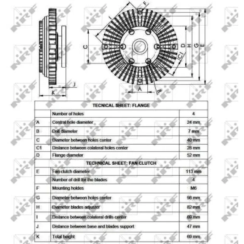 Муфта вентилятора NRF 49558 для Suzuki Jimny, Baleno, Wagon R+ 1.3 1998-2004, 114 мм