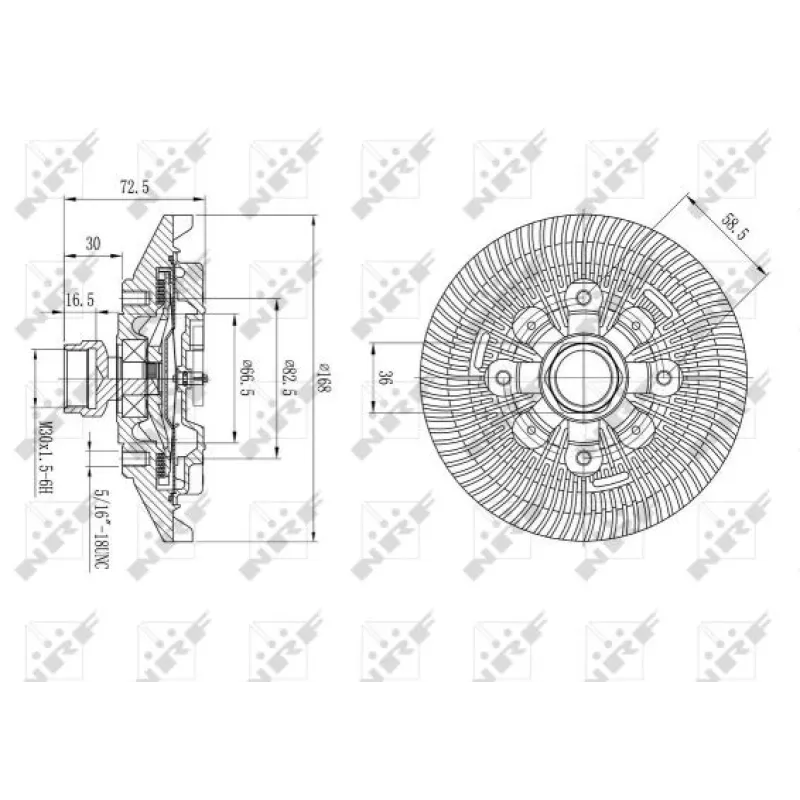 Муфта вентилятора NRF 49577 для Jeep Cherokee KK 2.8CRD/3.7 2008-, Chrysler PT Cruiser 2.4 2000-2010, зовнішній діаметр 168 мм